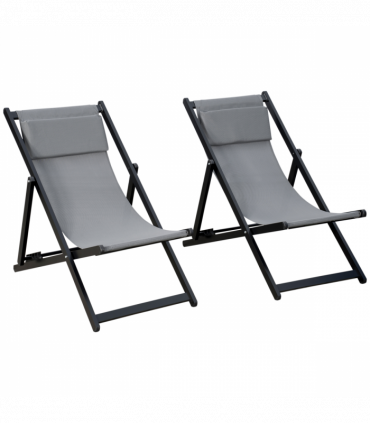 Texteline Dark Grey 96.35cm x 58cm x 91.5cm Set of 2 Folding Sun Lounger Relax
