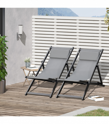 Texteline Dark Grey 96.35cm x 58cm x 91.5cm Set of 2 Folding Sun Lounger Relax