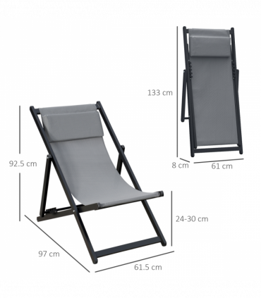 Texteline Dark Grey 96.35cm x 58cm x 91.5cm Set of 2 Folding Sun Lounger Relax