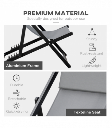 Texteline Dark Grey 96.35cm x 58cm x 91.5cm Set of 2 Folding Sun Lounger Relax