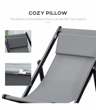 Texteline Dark Grey 96.35cm x 58cm x 91.5cm Set of 2 Folding Sun Lounger Relax