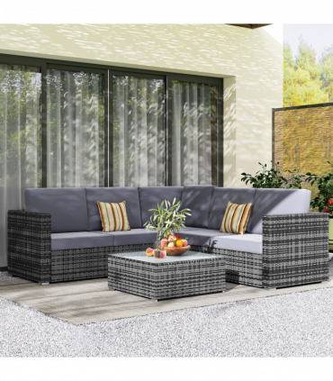 Rattan Set, 4 PC-Grey