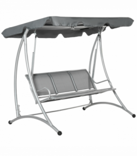 Steel 3 Person Swing Chair & Adjustable Canopy - Dark Grey 196cm x 116cm x 172cm