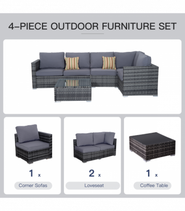 Rattan Set, 4 PC-Grey