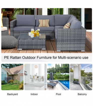 Rattan Set, 4 PC-Grey