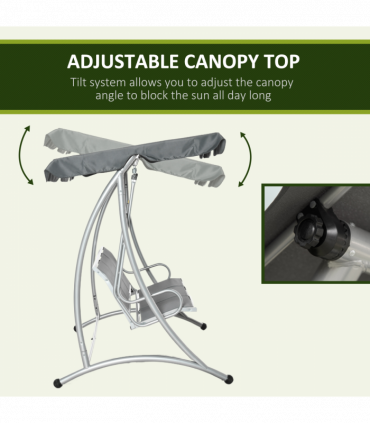 Steel 3 Person Swing Chair & Adjustable Canopy - Dark Grey 196cm x 116cm x 172cm
