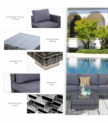 Rattan Set, 4 PC-Grey