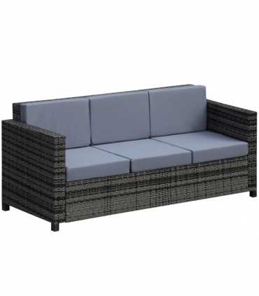 3-Seater Weather Resistant Outdoor Garden Rattan Sofa Grey