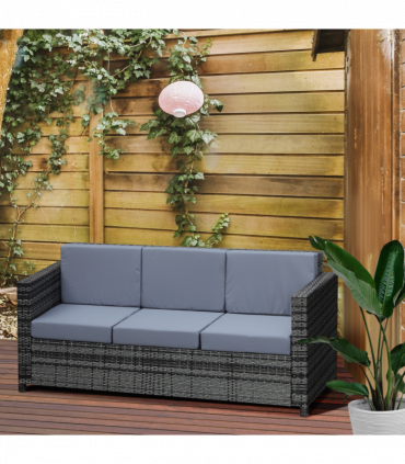 3-Seater Weather Resistant Outdoor Garden Rattan Sofa Grey