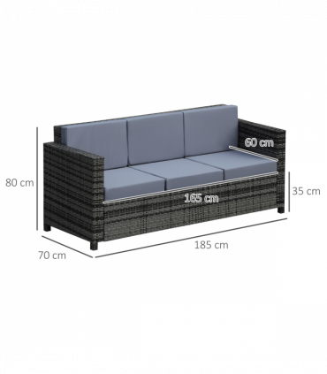 3-Seater Weather Resistant Outdoor Garden Rattan Sofa Grey