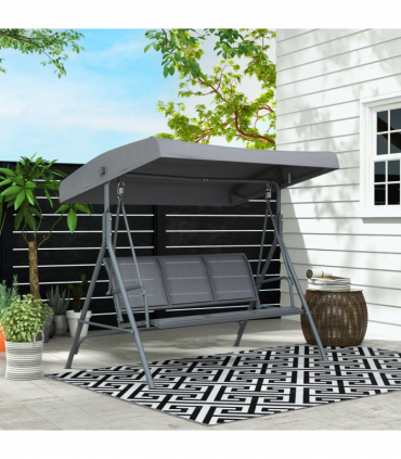 3 Seater Garden Swing Chair Grey Hammock Canopy Patio Outdoor Bench
