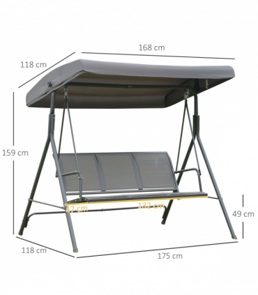 3 Seater Garden Swing Chair Grey Hammock Canopy Patio Outdoor Bench