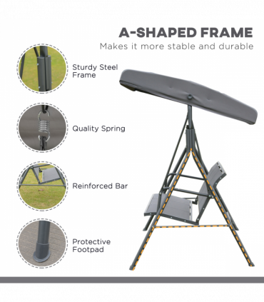 3 Seater Garden Swing Chair Grey Hammock Canopy Patio Outdoor Bench