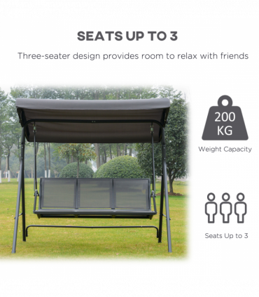 3 Seater Garden Swing Chair Grey Hammock Canopy Patio Outdoor Bench