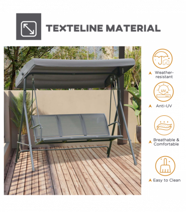 3 Seater Garden Swing Chair Grey Hammock Canopy Patio Outdoor Bench