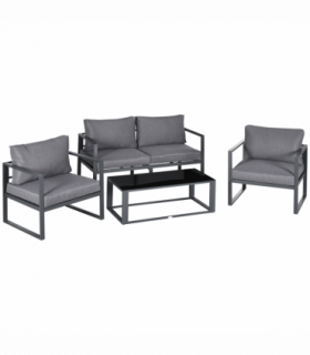 Outsunny 4 Pieces Garden Sectional Sofa Table Furniture Set Aluminium w/ Cushion