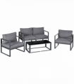 Outsunny 4 Pieces Garden Sectional Sofa Table Furniture Set Aluminium w/ Cushion