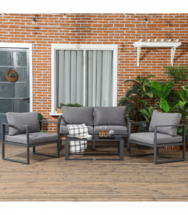 Outsunny 4 Pieces Garden Sectional Sofa Table Furniture Set Aluminium w/ Cushion
