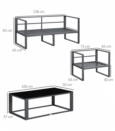 Outsunny 4 Pieces Garden Sectional Sofa Table Furniture Set Aluminium w/ Cushion
