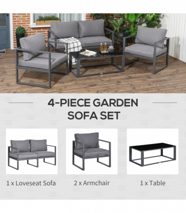 Outsunny 4 Pieces Garden Sectional Sofa Table Furniture Set Aluminium w/ Cushion