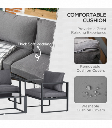 Outsunny 4 Pieces Garden Sectional Sofa Table Furniture Set Aluminium w/ Cushion