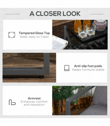 Outsunny 4 Pieces Garden Sectional Sofa Table Furniture Set Aluminium w/ Cushion