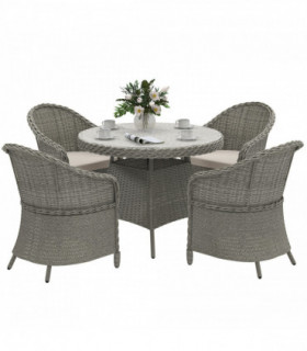 Outsunny Rattan Dining Set for 4 with Cushions and Umbrella Hole, Grey