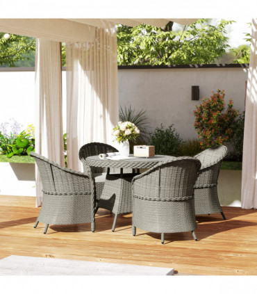 Outsunny Rattan Dining Set for 4 with Cushions and Umbrella Hole, Grey