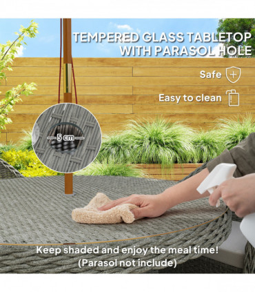 Outsunny Rattan Dining Set for 4 with Cushions and Umbrella Hole, Grey