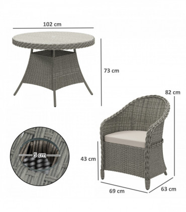 Outsunny Rattan Dining Set for 4 with Cushions and Umbrella Hole, Grey