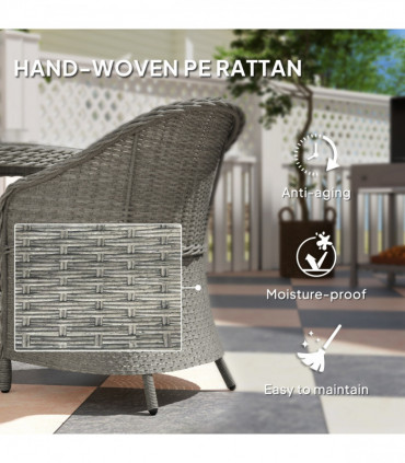Outsunny Rattan Dining Set for 4 with Cushions and Umbrella Hole, Grey