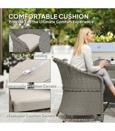 Outsunny Rattan Dining Set for 4 with Cushions and Umbrella Hole, Grey