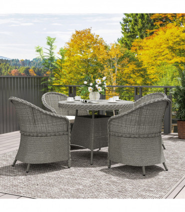 Outsunny Rattan Dining Set for 4 with Cushions and Umbrella Hole, Grey