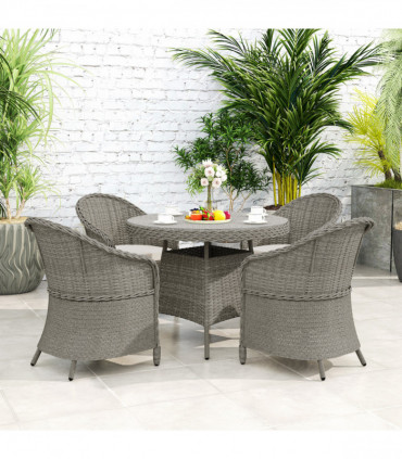 Outsunny Rattan Dining Set for 4 with Cushions and Umbrella Hole, Grey