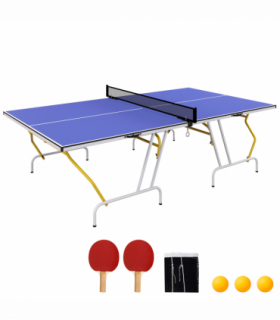 SPORTNOW 9FT Foldable Table Tennis Table with Cover, Net, Paddles, Balls - Blue