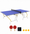 SPORTNOW 9FT Foldable Table Tennis Table with Cover, Net, Paddles, Balls - Blue