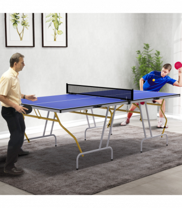 SPORTNOW 9FT Foldable Table Tennis Table with Cover, Net, Paddles, Balls - Blue