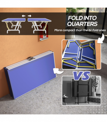 SPORTNOW 9FT Foldable Table Tennis Table with Cover, Net, Paddles, Balls - Blue