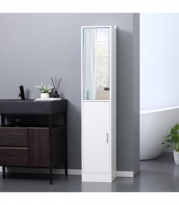kleankin Tall Mirrored Bathroom Cabinet Tallboy Unit w/Adjustable Shelf White