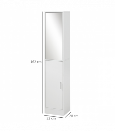 kleankin Tall Mirrored Bathroom Cabinet Tallboy Unit w/Adjustable Shelf White