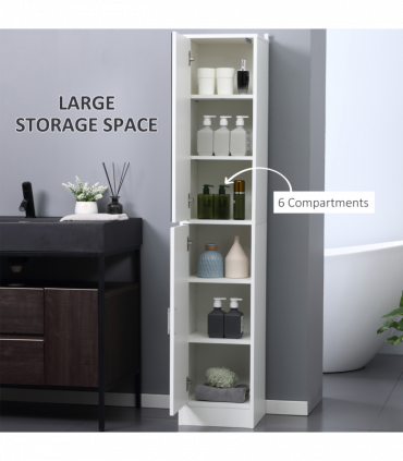 kleankin Tall Mirrored Bathroom Cabinet Tallboy Unit w/Adjustable Shelf White