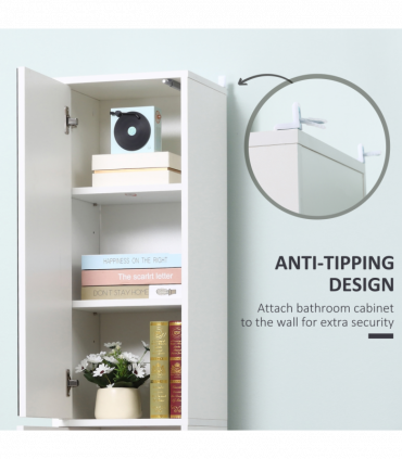 kleankin Tall Mirrored Bathroom Cabinet Tallboy Unit w/Adjustable Shelf White