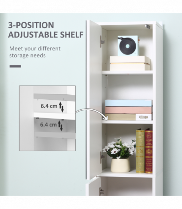 kleankin Tall Mirrored Bathroom Cabinet Tallboy Unit w/Adjustable Shelf White