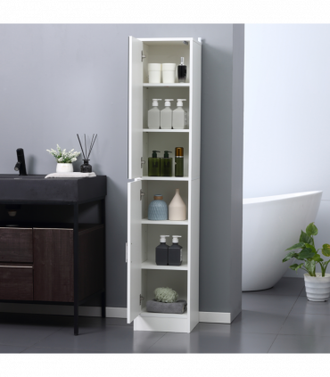 kleankin Tall Mirrored Bathroom Cabinet Tallboy Unit w/Adjustable Shelf White