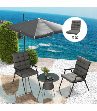 Outsunny 2pc Outdoor Seat Cushion with Backrest, Ties, for Garden, Grey
