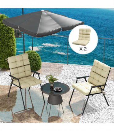 Outsunny 2pc Outdoor Seat Cushion with Backrest, Ties, for Garden, Beige