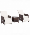 Outsunny 3 Pieces Rattan Bistro Set w/ Adjustable Backrest - Mixed-Brown