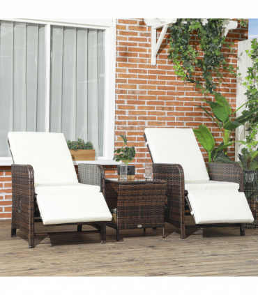 Outsunny 3 Pieces Rattan Bistro Set w/ Adjustable Backrest - Mixed-Brown