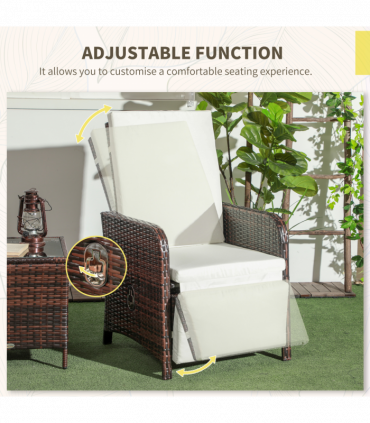 Outsunny 3 Pieces Rattan Bistro Set w/ Adjustable Backrest - Mixed-Brown