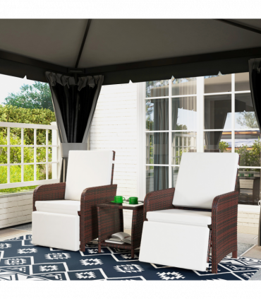 Outsunny 3 Pieces Rattan Bistro Set w/ Adjustable Backrest - Mixed-Brown